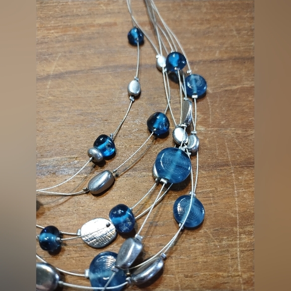 Multi Strand Lia Sophia Necklace, Blue Beads, Silver Wire & Accents - Picture 8 of 9